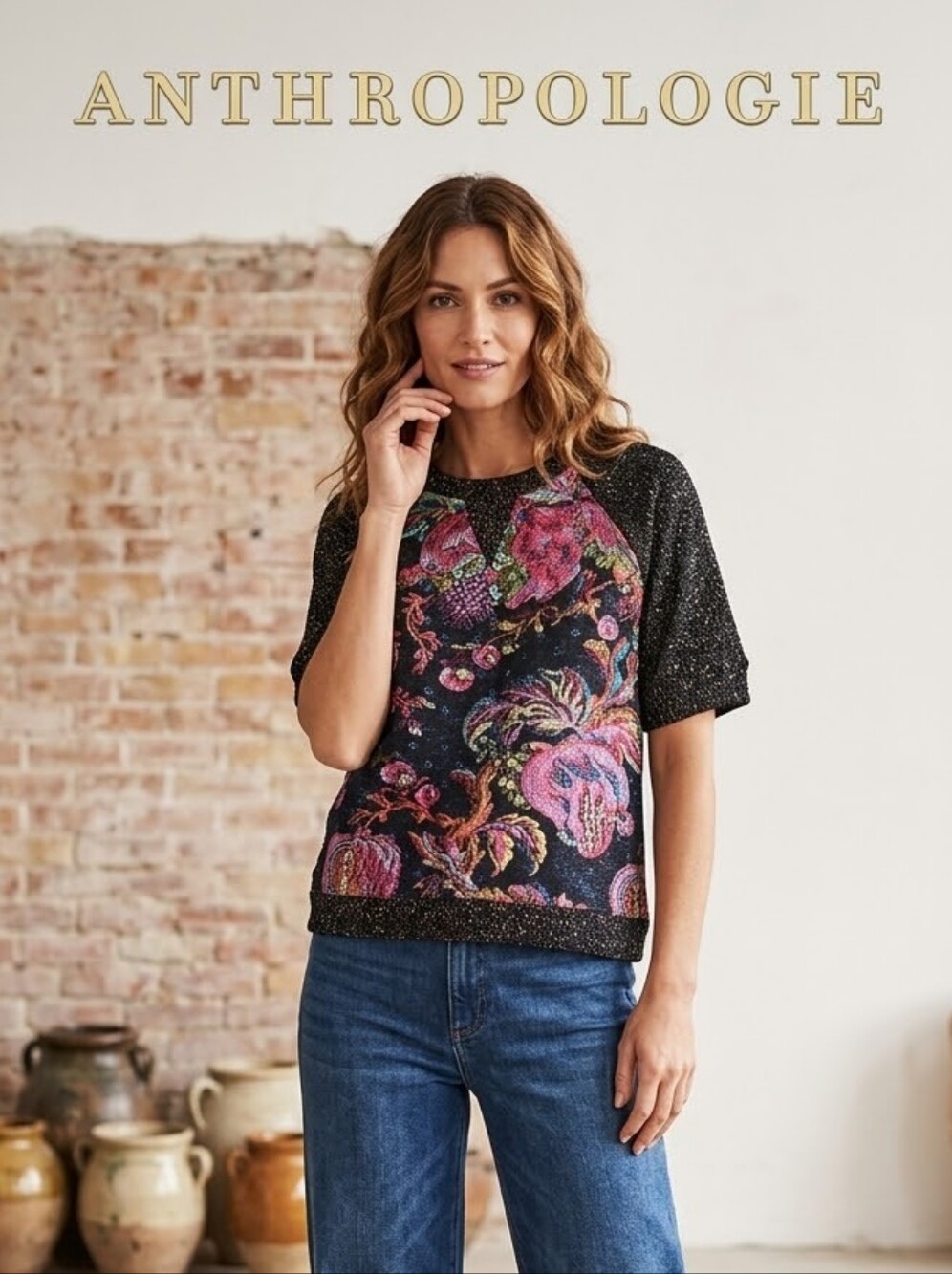 AntropoloJames Coviello Brocade Spliced Sweater Shirt Floral Top 🩷 XS